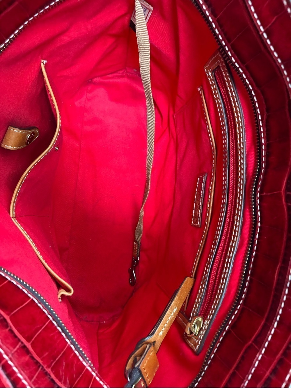 Dooney & Bourke Red Croc-Embossed Tote with Tan Straps - Picture 11 of 16